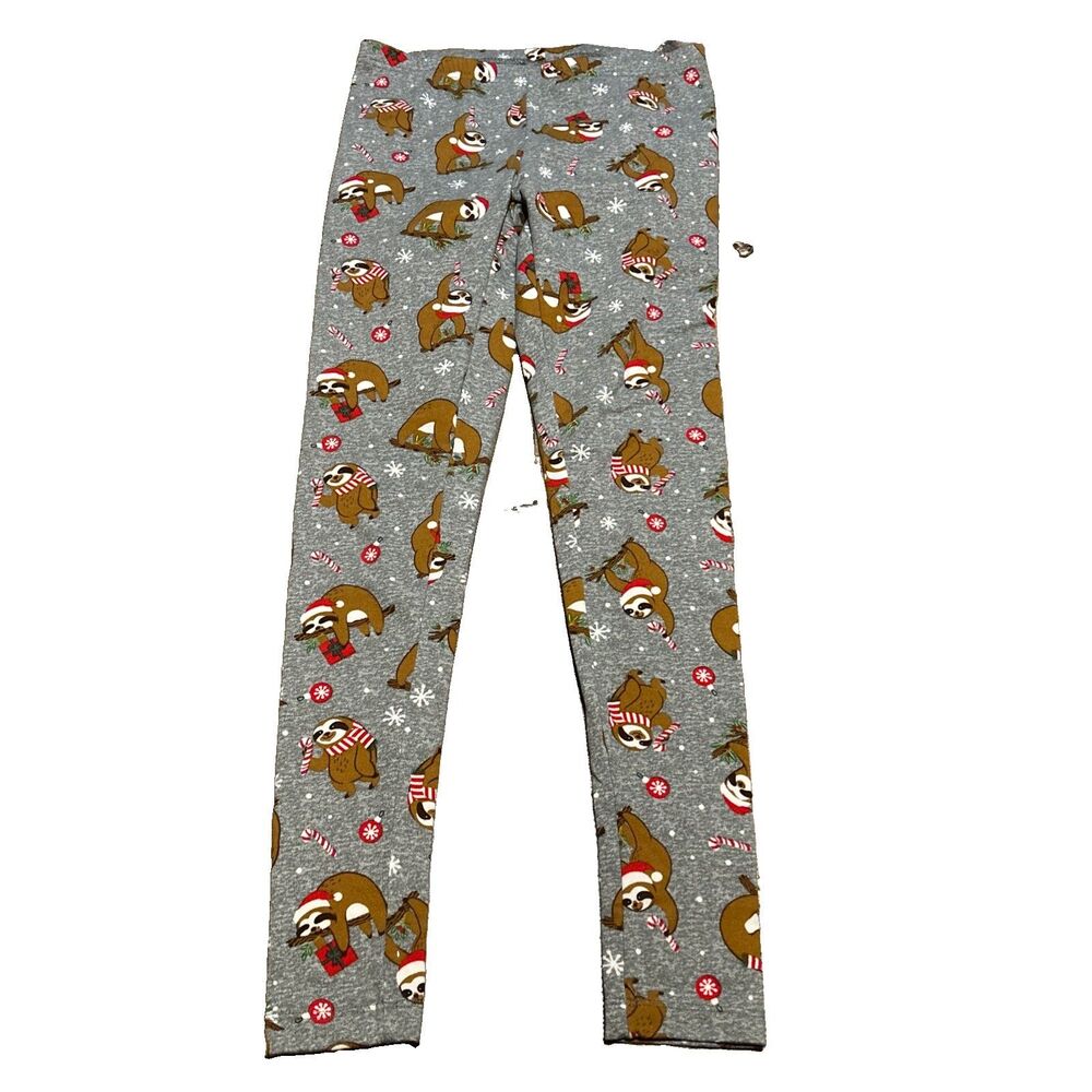Time and Tru Christmas Holiday Sloth Fleece Leggings Heather Gray – Size S (4-6)
